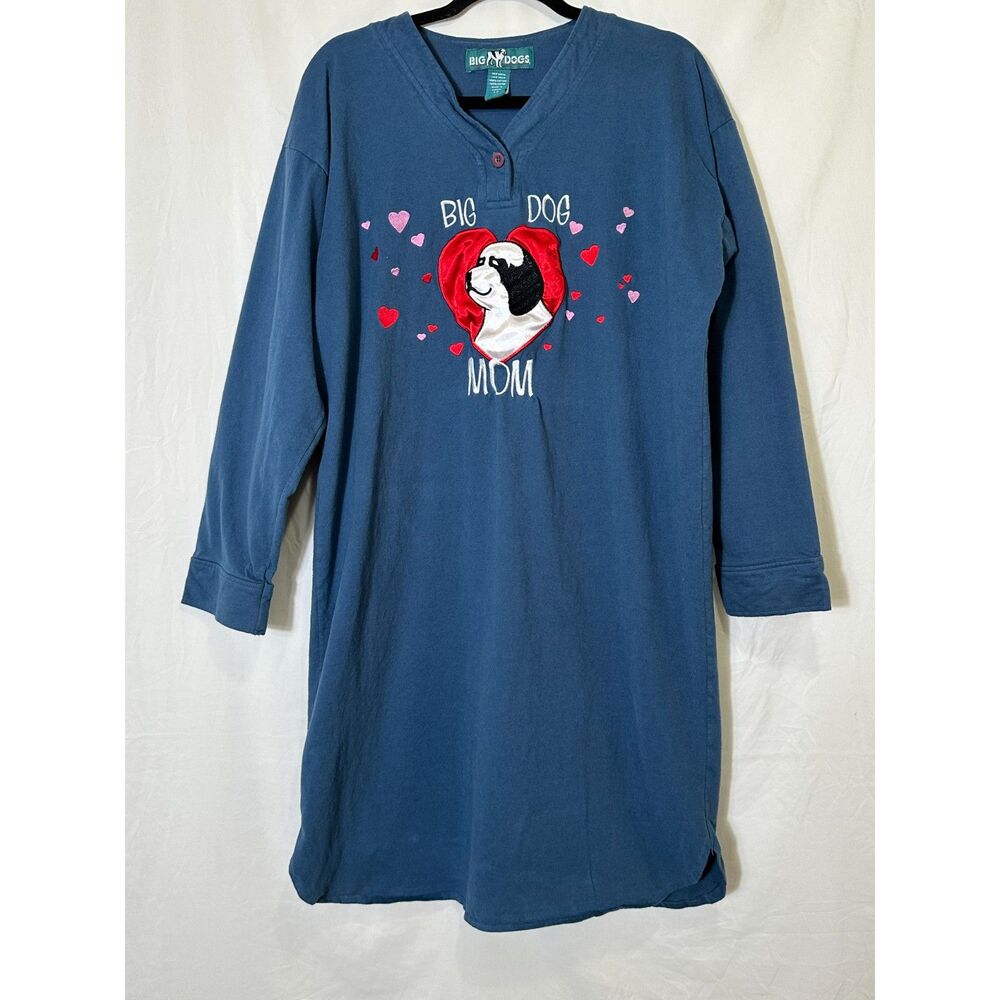 Big Dogs Women's NWOT Navy Blue Long Sleeve Sleep Shirt "Big Dog Mom" Size S/M